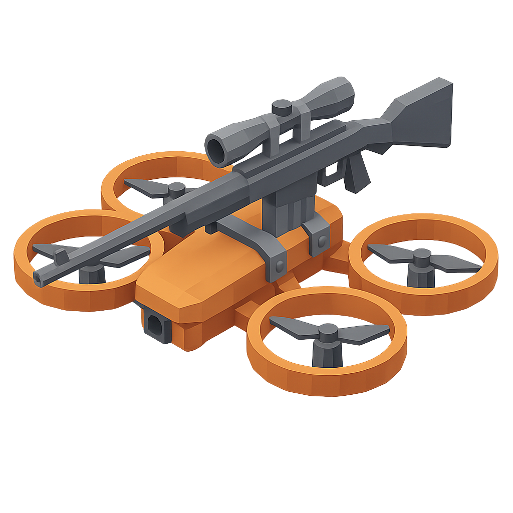 An illustration of a drone aircraft with a sniper rifle.