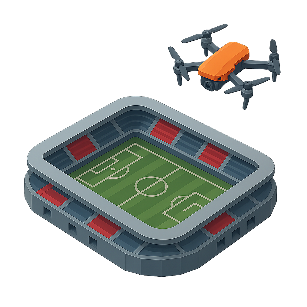 An illustration of a drone hovering over a stadium.