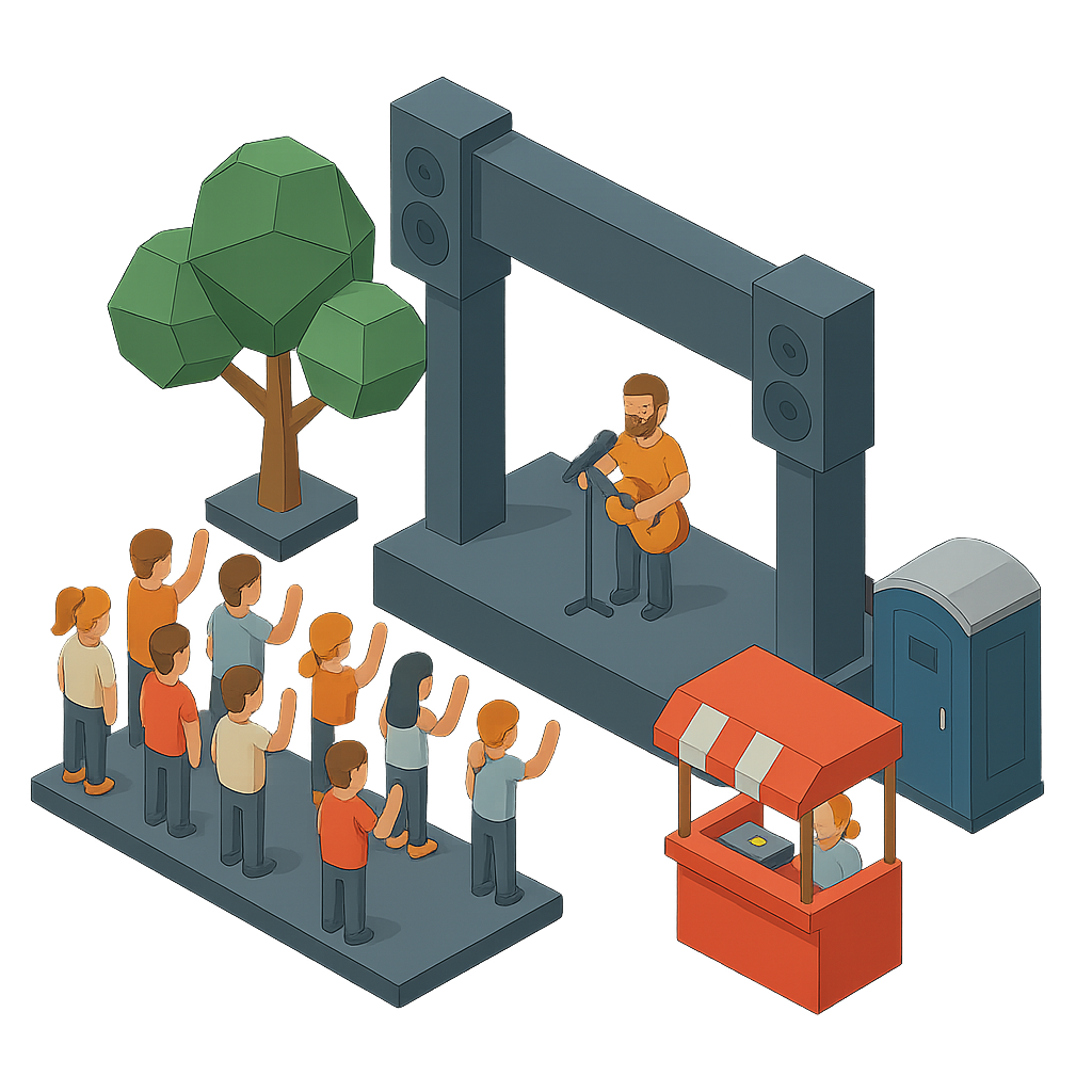 An illustration of a small music festival.